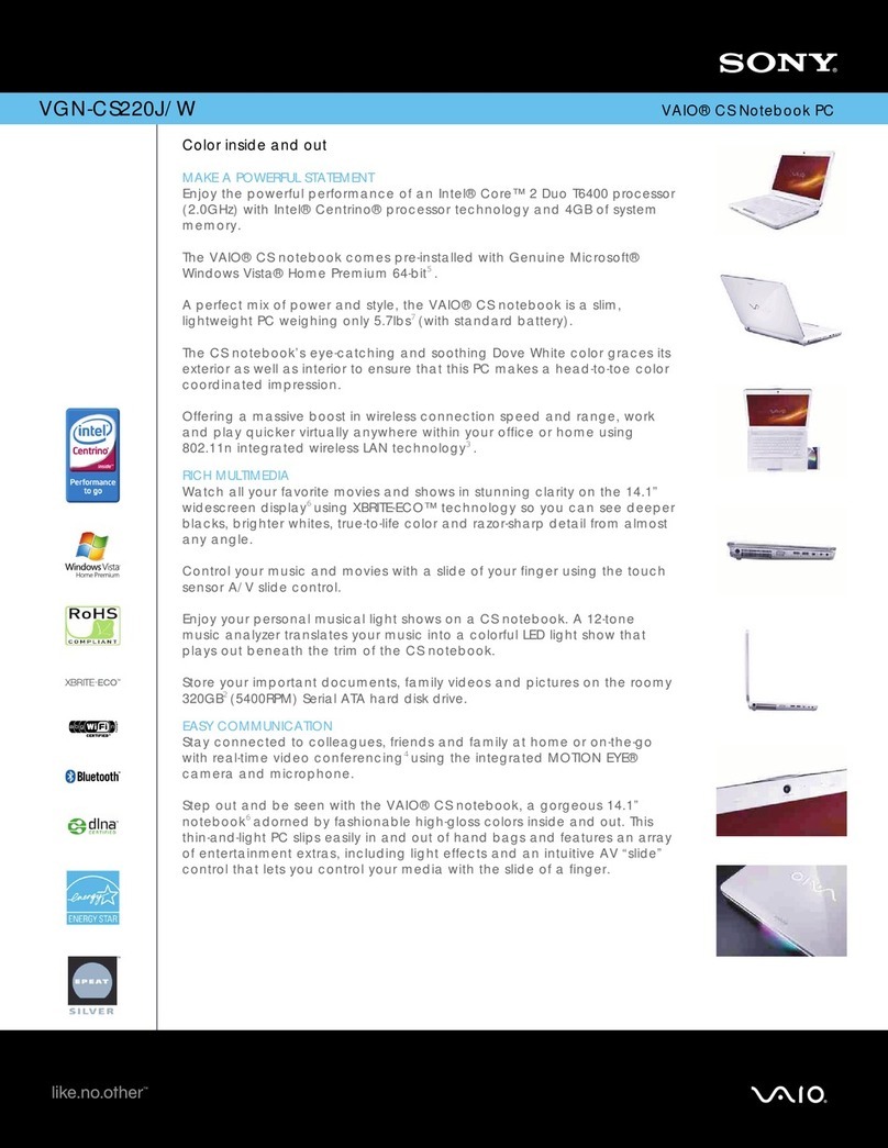 Sony VAIO VGN-CS220J/W Specifications