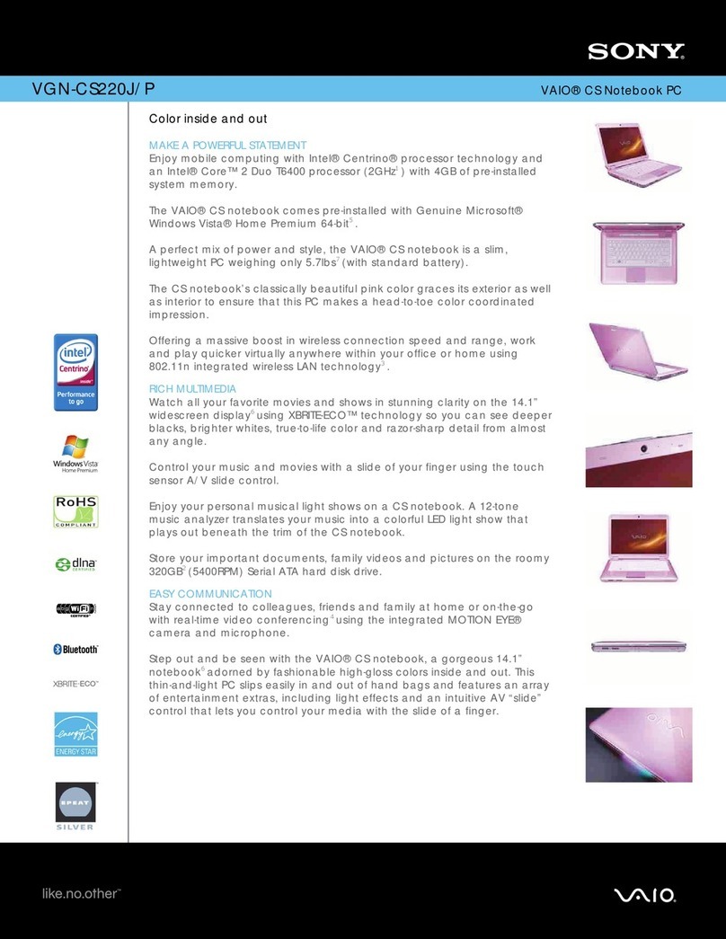 Sony VAIO VGN-CS220J/P Specifications