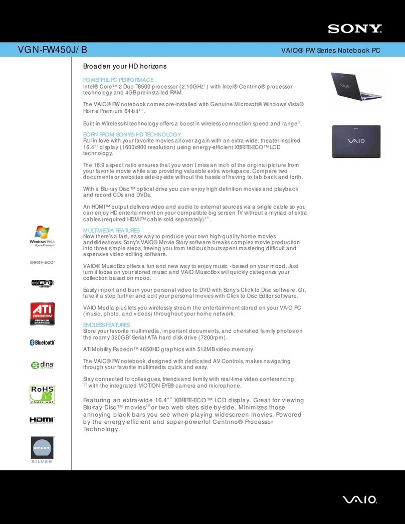 Sony VAIO VGN-FW450J/B Specifications