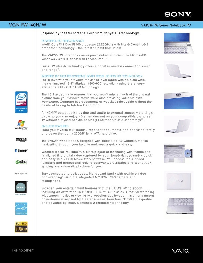 Sony VGN-FW140N Marketing Specifications... User manual