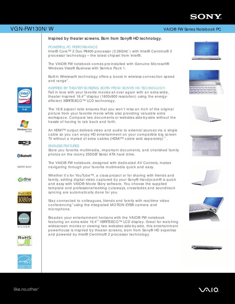 Sony VGN-FW130N Specifications