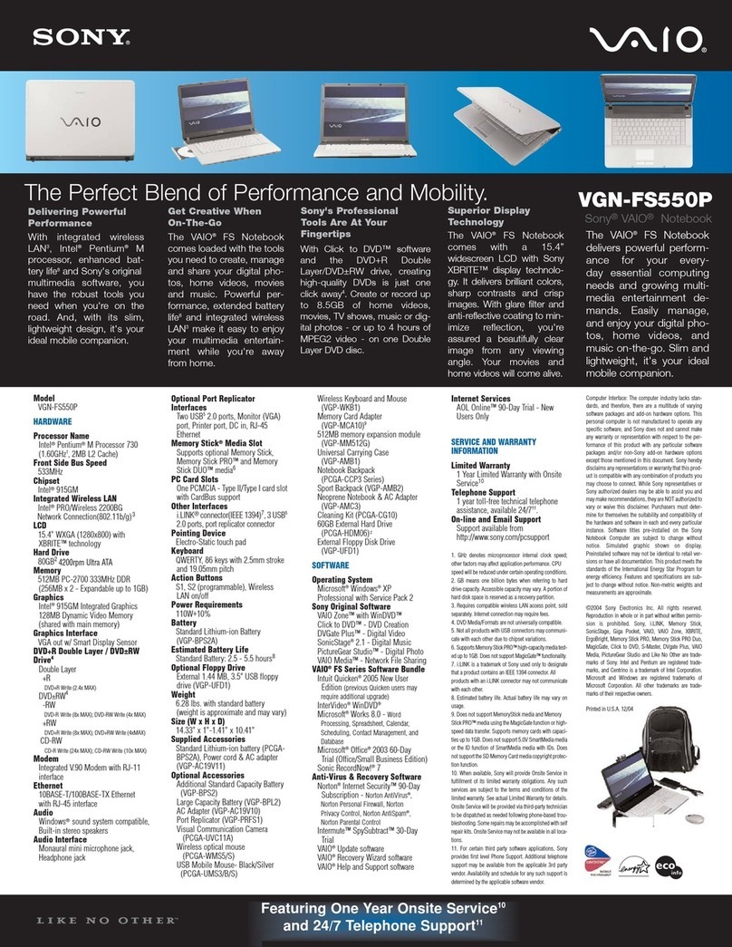 Sony VAIO VGN-FS550P User manual