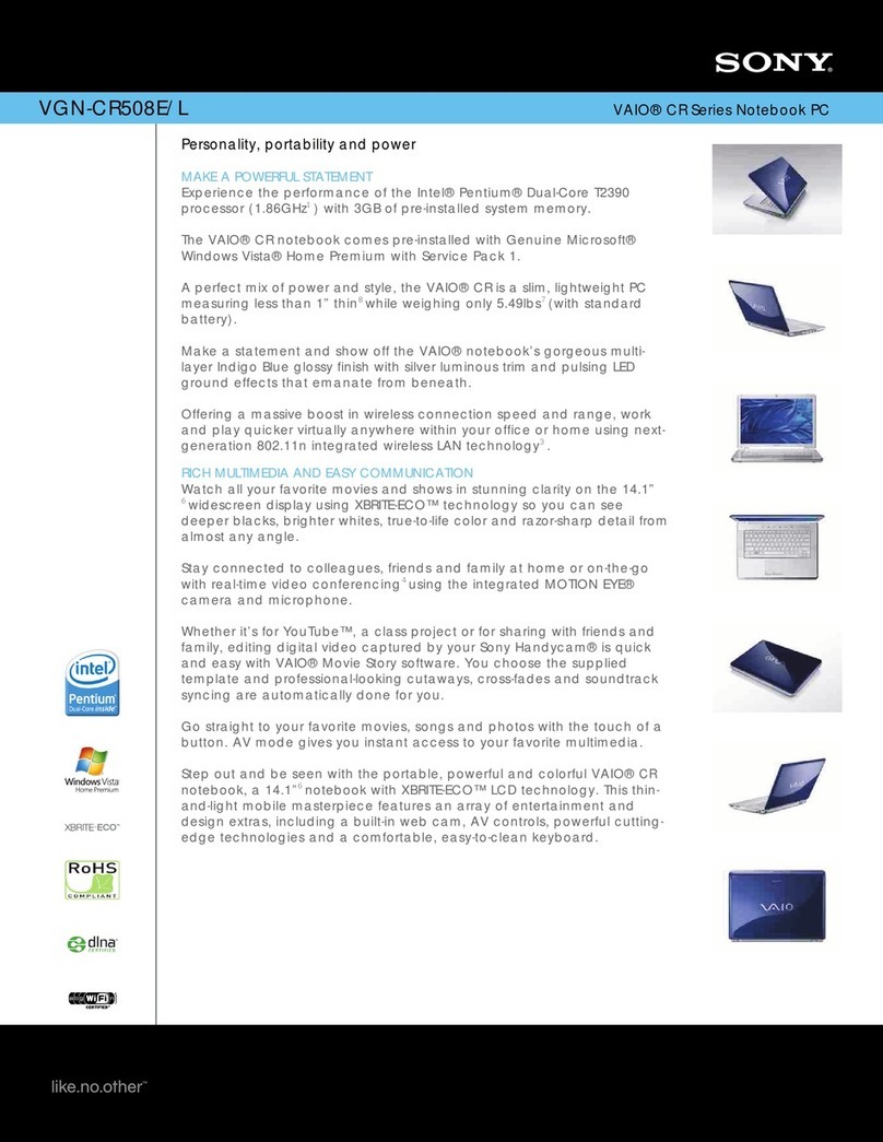 Sony VGN-CR508E Marketing User manual