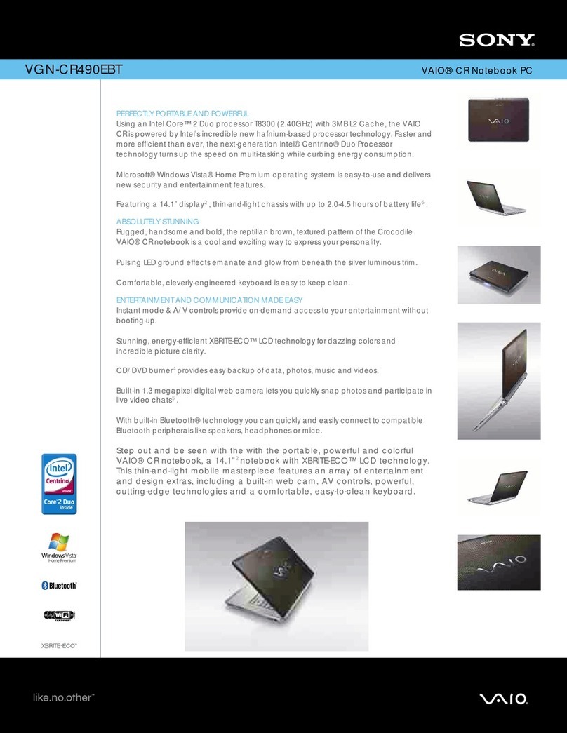 Sony VAIO VGN-CR490EBT User manual Sony VAIO VGN-CR490EBT User manual