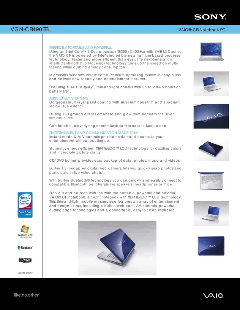 Sony VGN-CR490E Specifications
