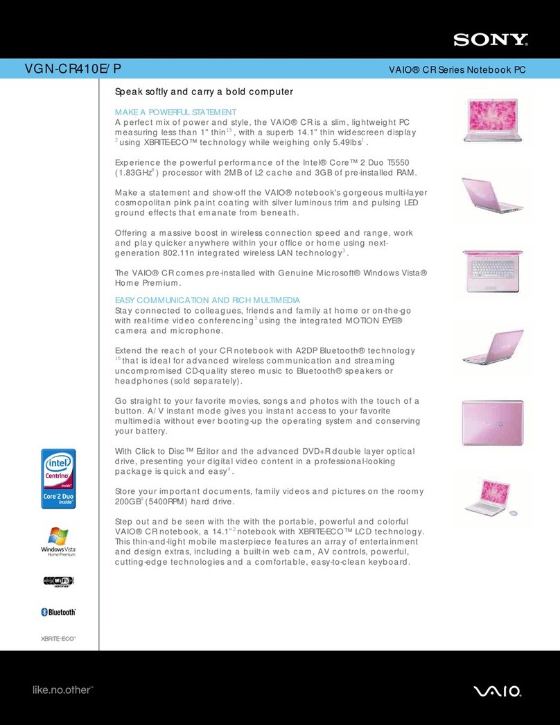 Sony VAIO VGN-CR410E/P Specifications
