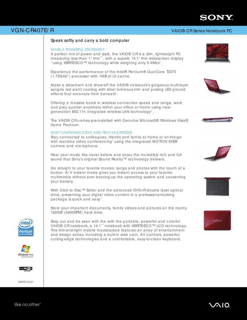 Sony VAIO VGN-CR407E/R Specifications