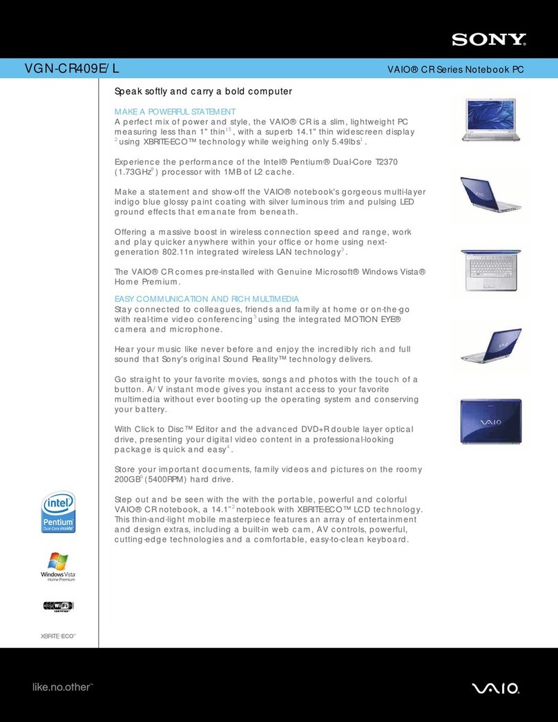 Sony VAIO VGN-CR409E/L Specifications