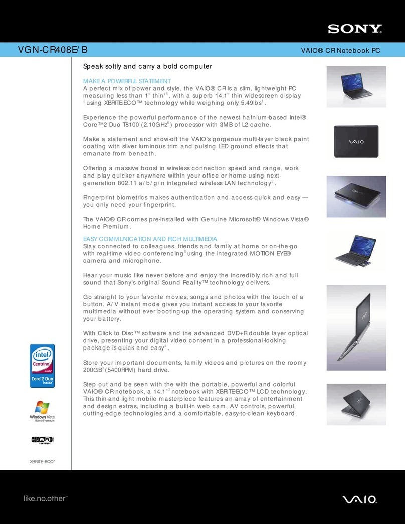Sony VGN-CR408E - VAIO CR Series Specifications
