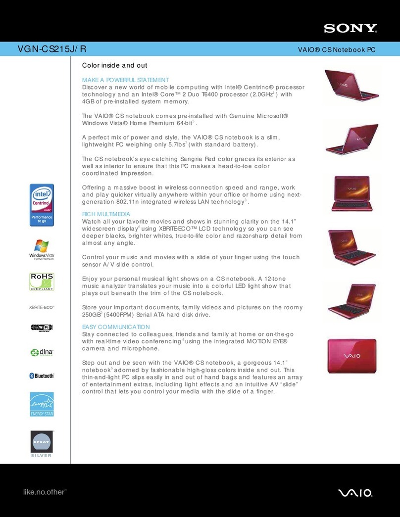 Sony VAIO VGN-CS215J/R Specifications