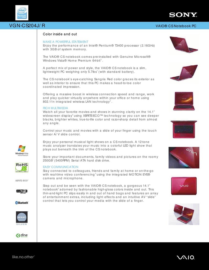 Sony VGN-CS204J Marketing Specifications (Sangria... Specifications
