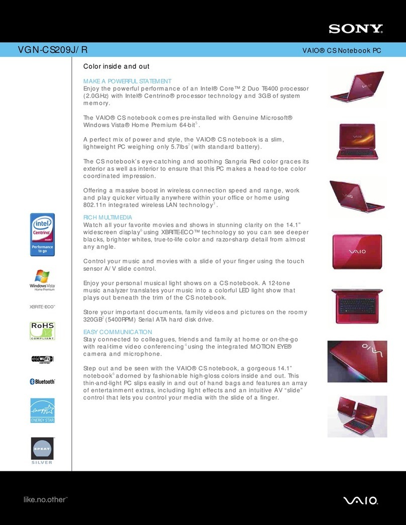 Sony VAIO VGN-CS209J/R Specifications