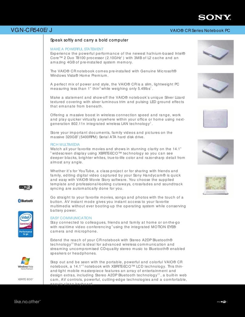 Sony VAIO VGN-CR540E/J Specifications