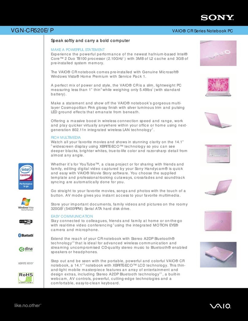 Sony VAIO VGN-CR520E/P Specifications