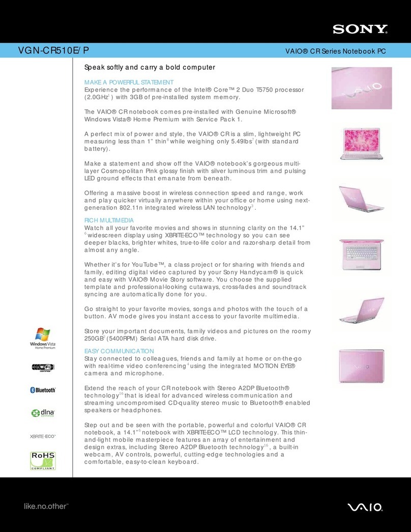 Sony VAIO VGN-CR510E/P Specifications