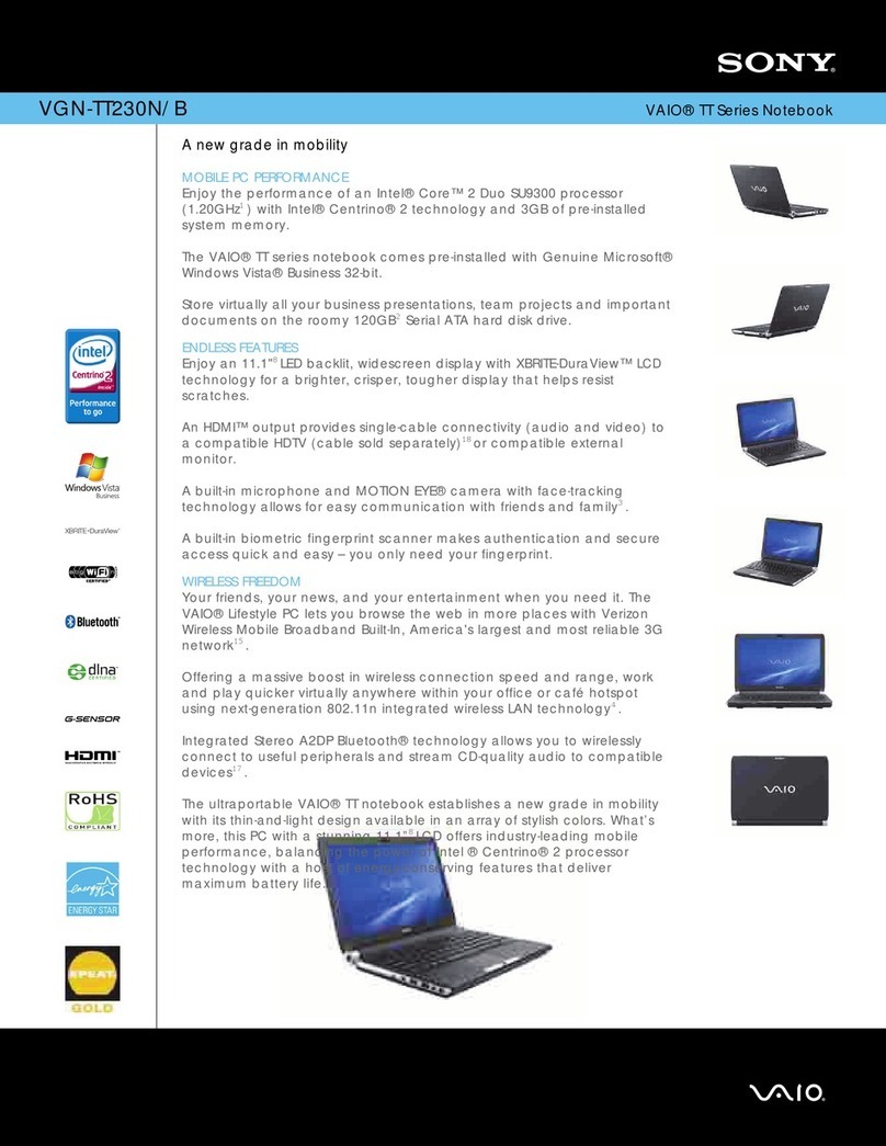 Sony VGNTT230NB - VAIO TT Series Specifications