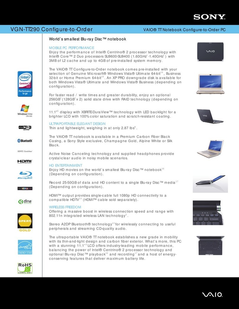 Sony VAIO VGN-TT290 Specifications