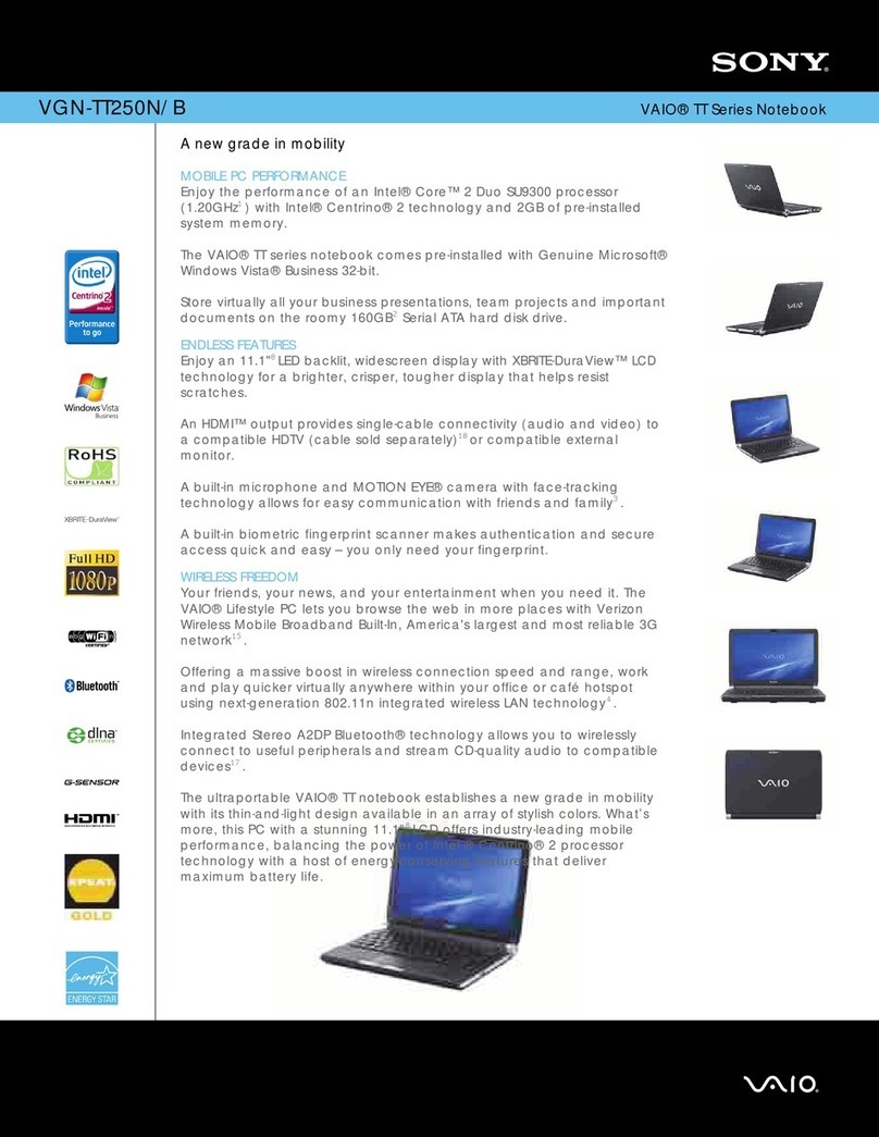 Sony VGN-TT250N - VAIO TT Series Specifications