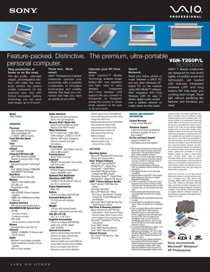 Sony VAIO VGN-T260P User manual