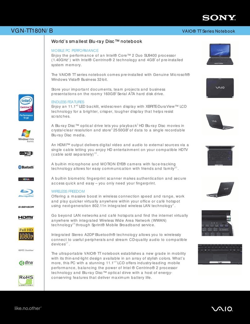 Sony VGN-TT180N - VAIO TT Series Specifications