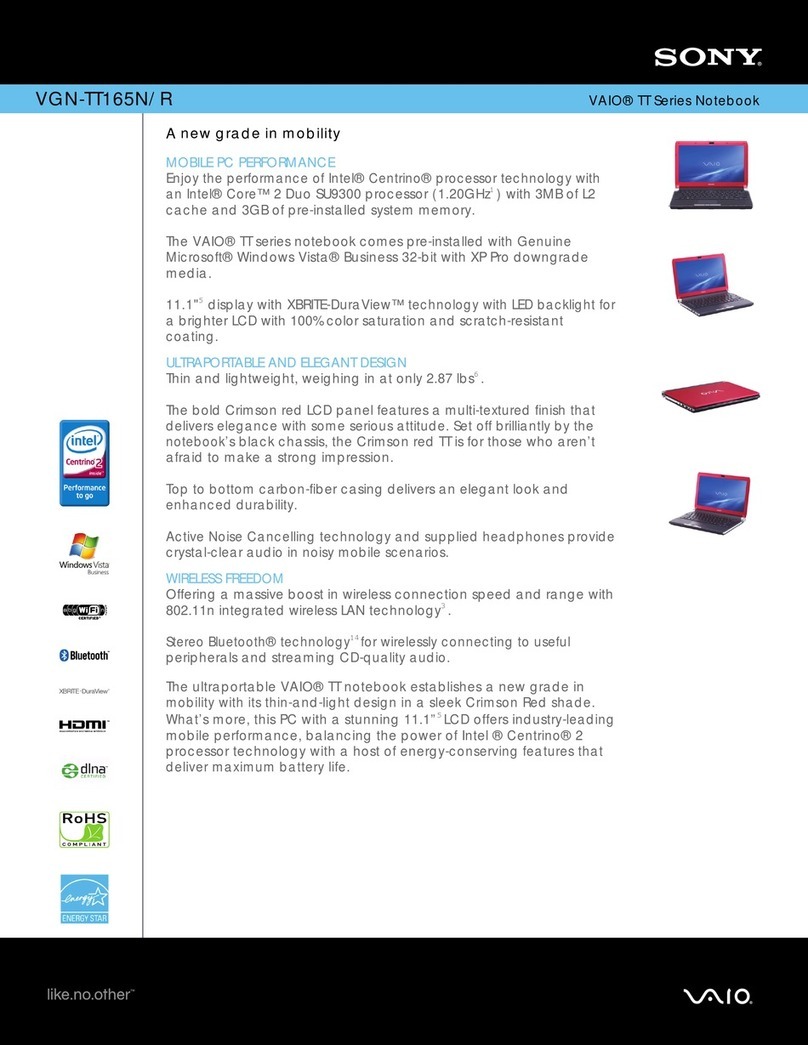 Sony VGN-TT165N/R Marketing Specifications... User manual