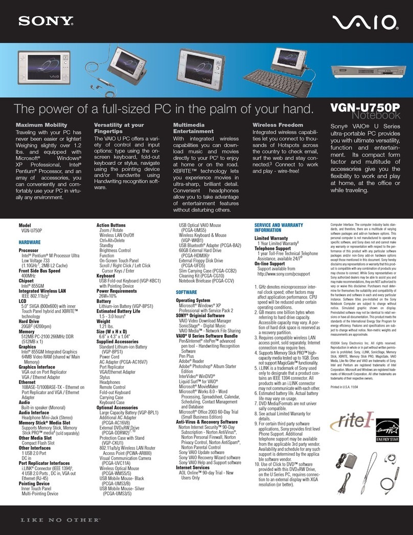 Sony VGN-U750P VAIO User manual
