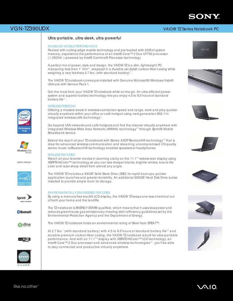 Sony VAIO VGN-TZ390UDX User manual