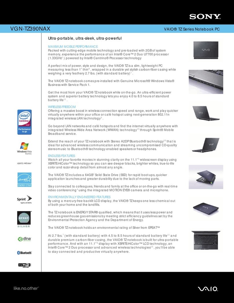 Sony VAIO VGN-TZ390NAX Specifications