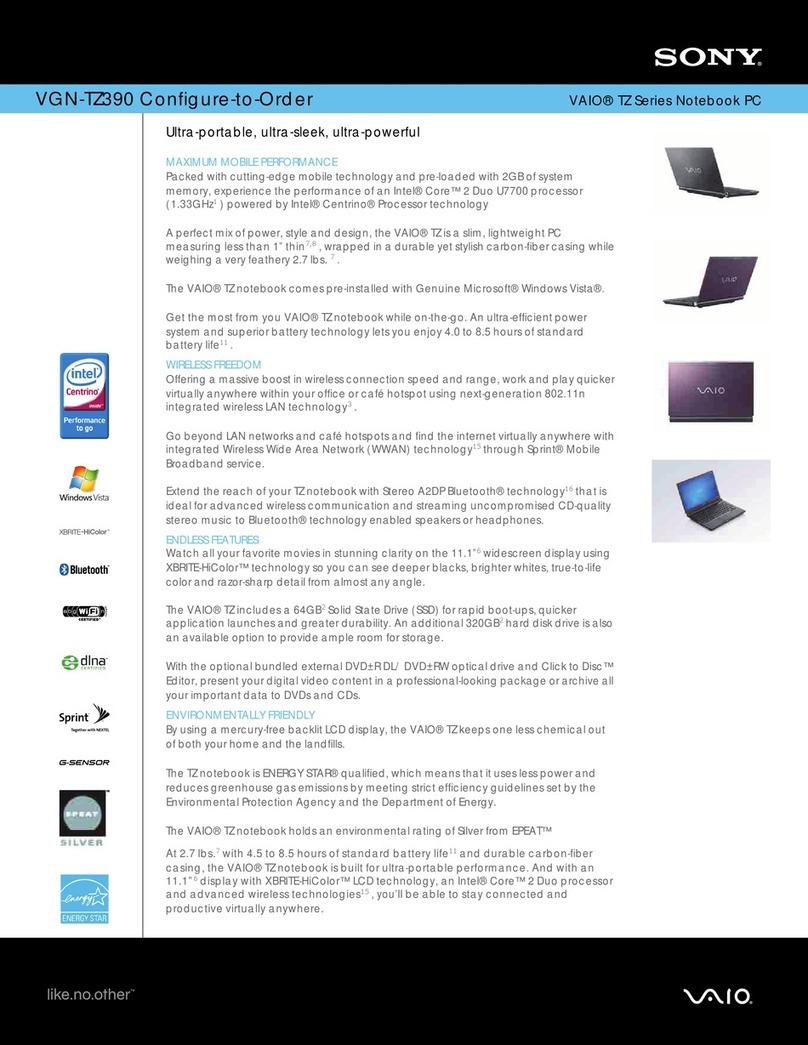 Sony VAIO VGN-TZ390 Specifications
