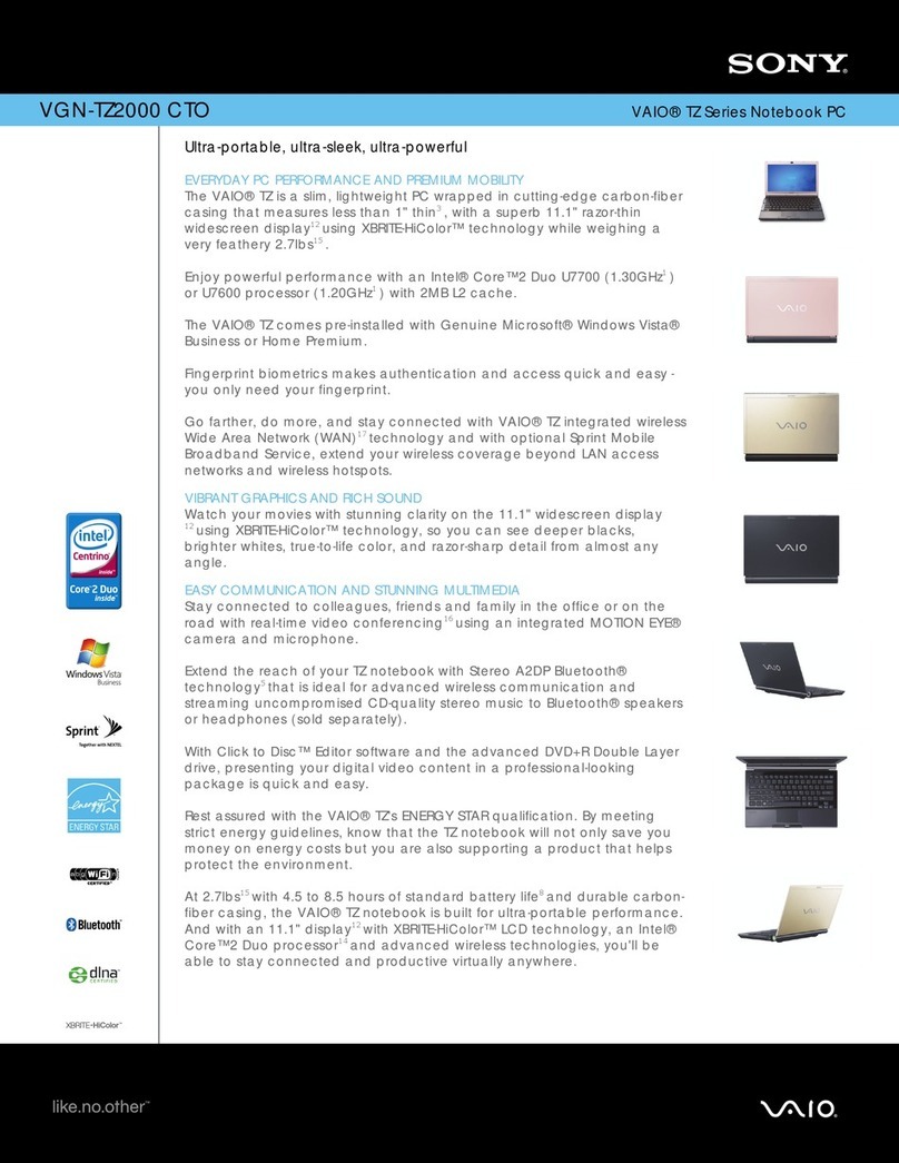 Sony VAIO VGN-TZ2000 CTO Specifications