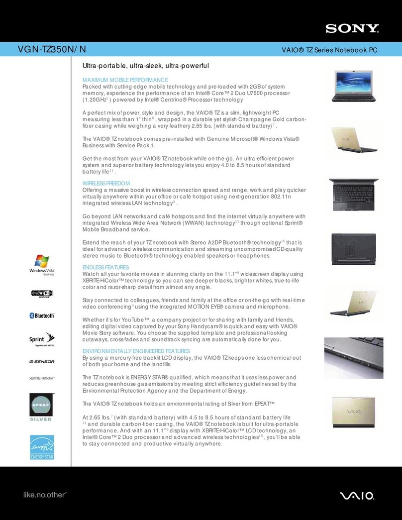 Sony VAIO VGN-TZ350NN Specifications