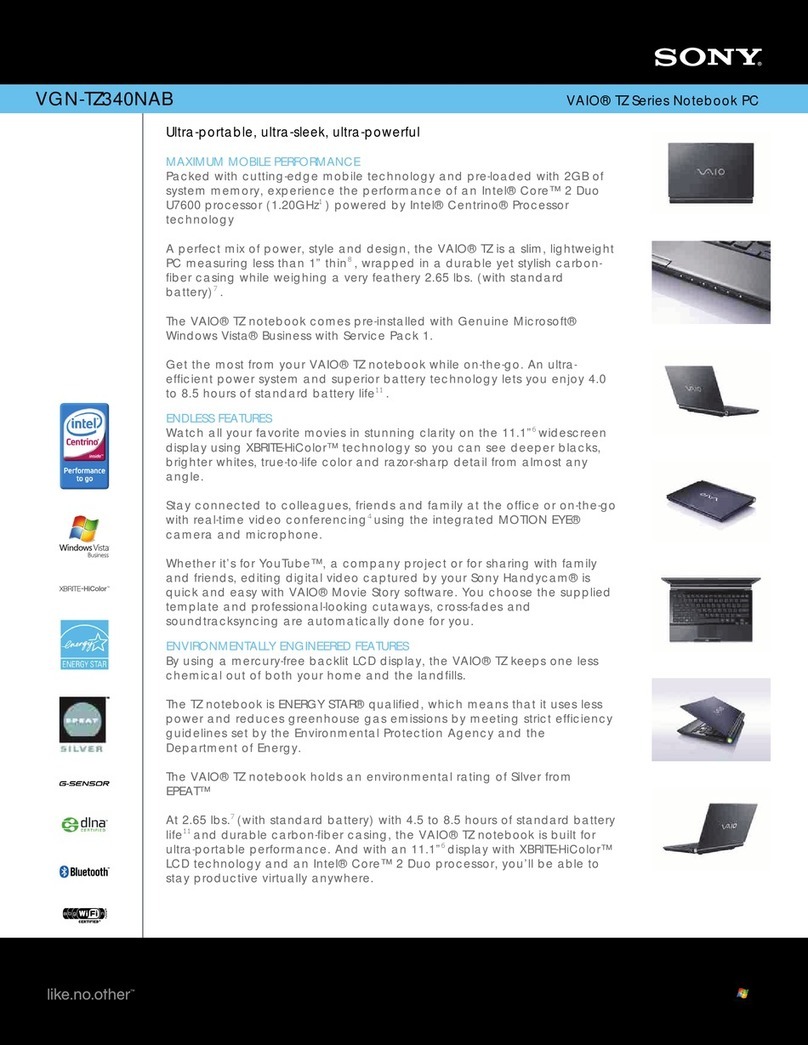 Sony VAIO VGN-TZ340NAB Specifications