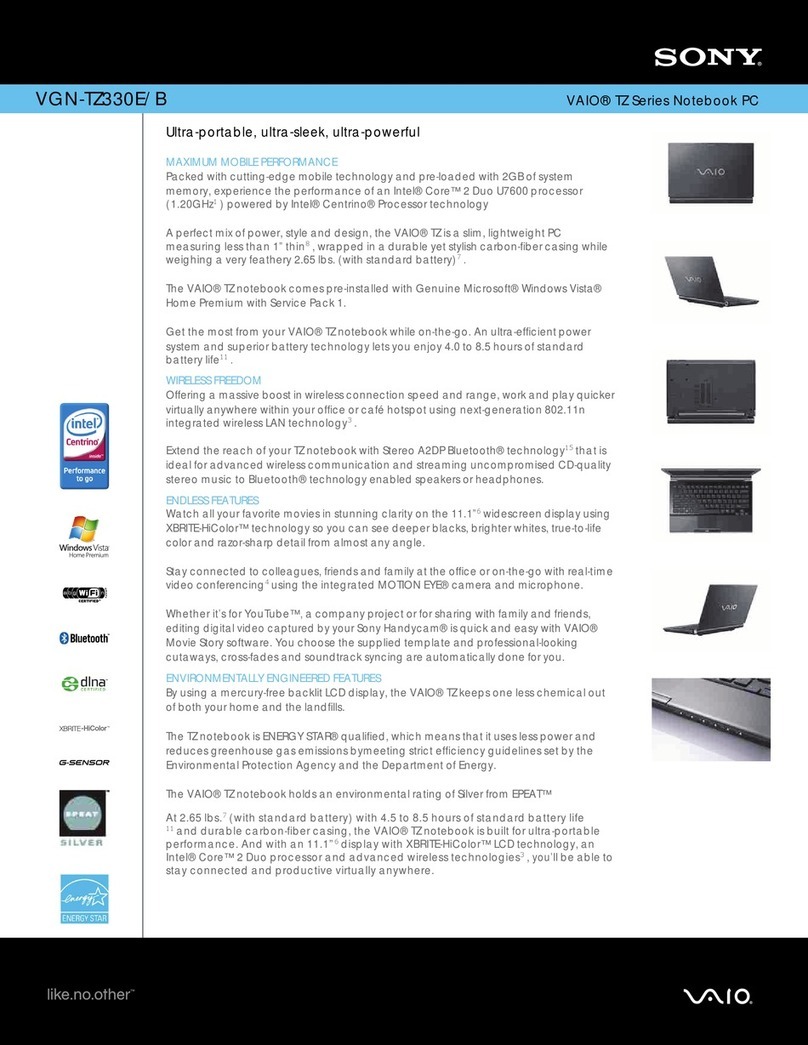 Sony VGN-TZ330E Marketing Specifications... Specifications