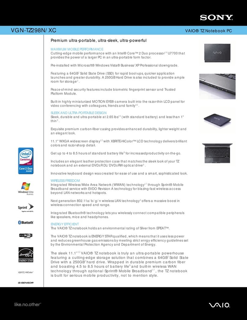 Sony VAIO VGN-TZ298N Specifications