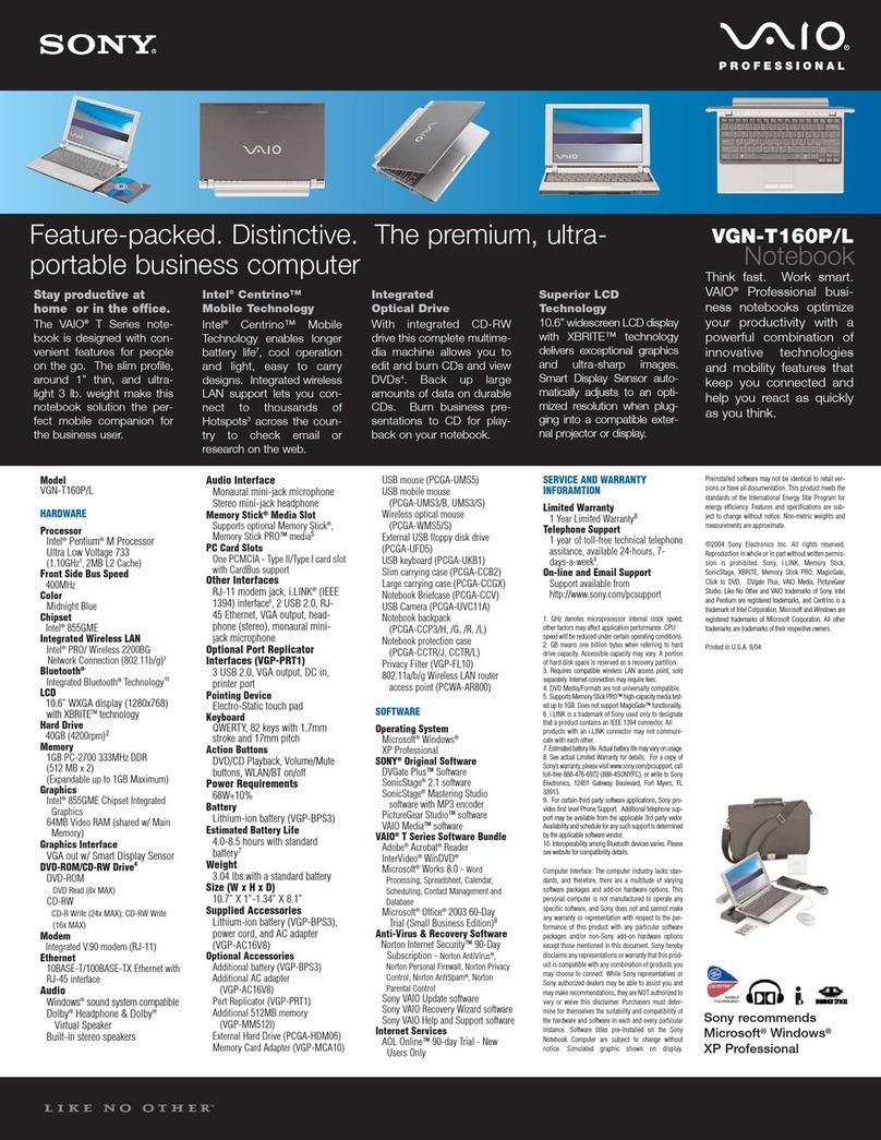 Sony VAIO VGN-T160P User manual