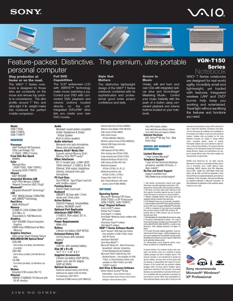 Sony VAIO VGN-T150 Series User manual
