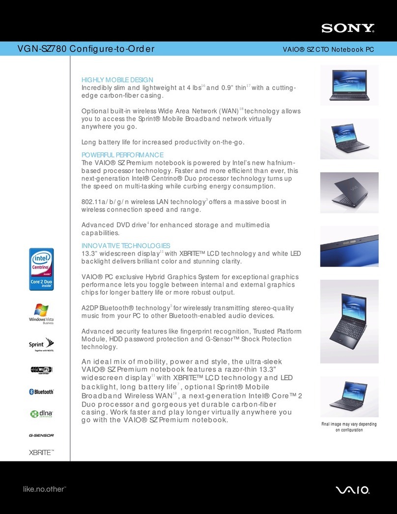 Sony VGN-SZ780 - VAIO Premium - Core 2 Duo 2.1... User manual
