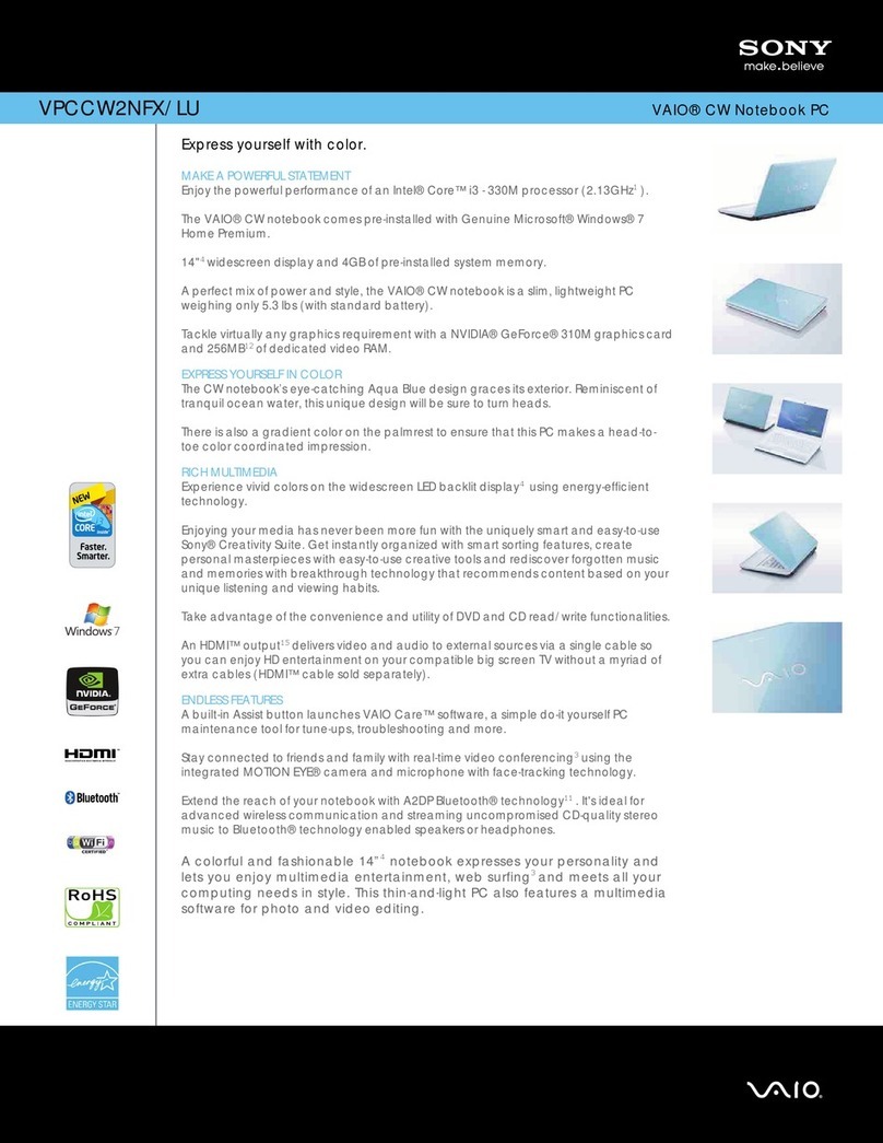 Sony VPCCW2NFX Specifications