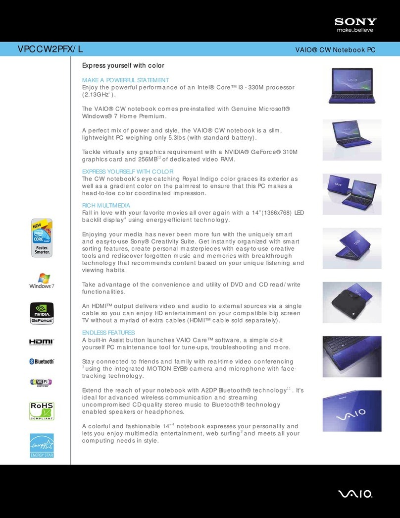 Sony VAIO VPCCW2PFX/L Specifications