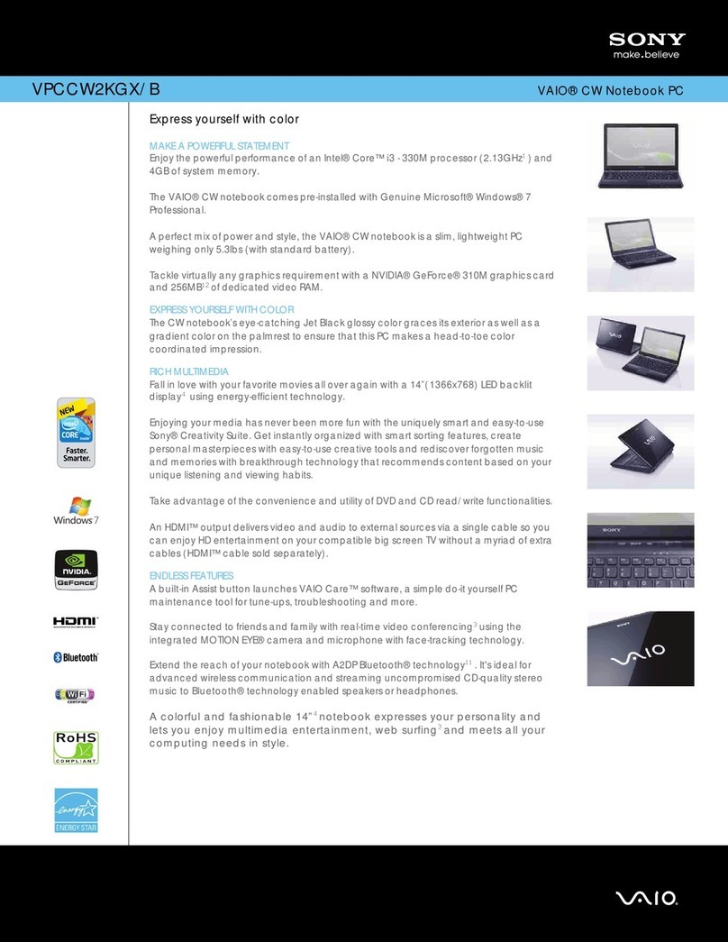 Sony VPCCW2KGX Specifications