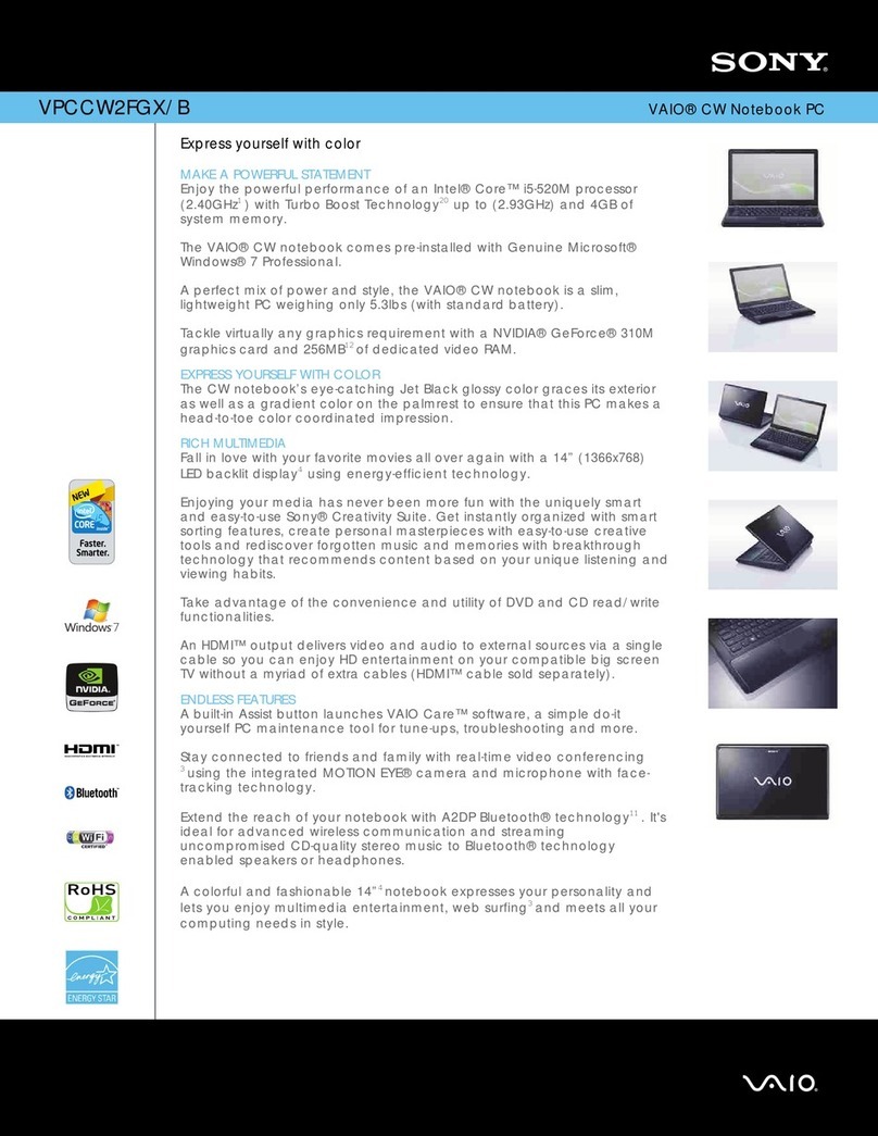 Sony VPCCW2FGX Specifications