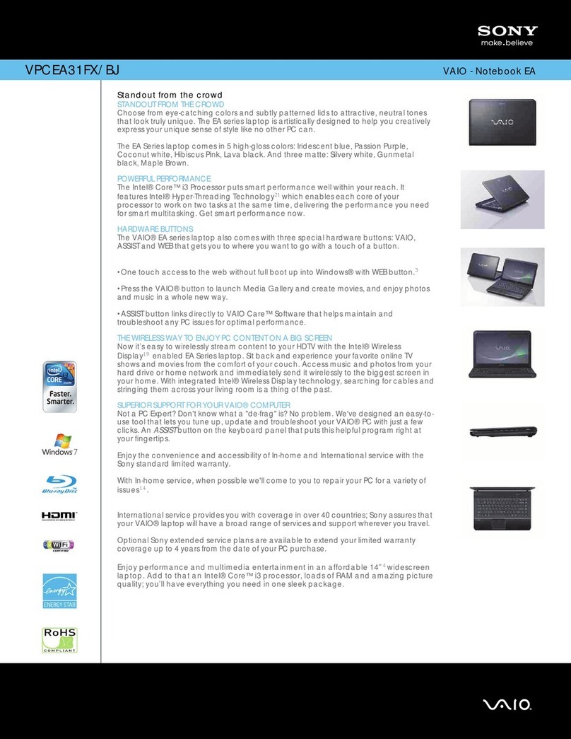 Sony VAIO VPCEA31FX/BJ Specifications