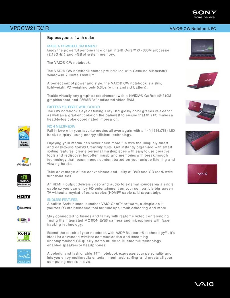 Sony VAIO VPCCW21FX/R Specifications