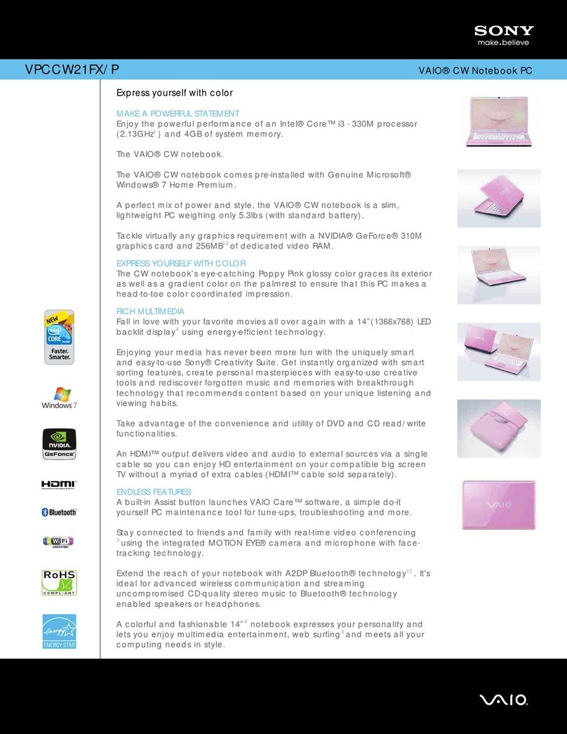 Sony VAIO VPCCW21FX/P Specifications