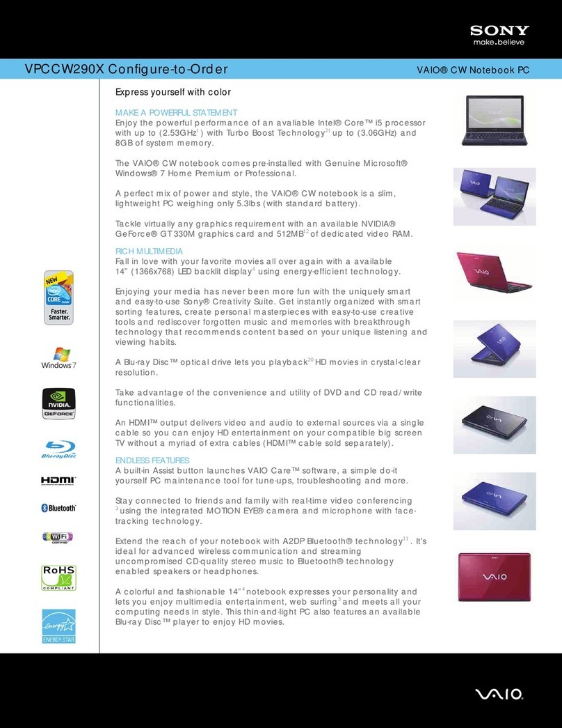 Sony VAIO VPCCW290X Specifications