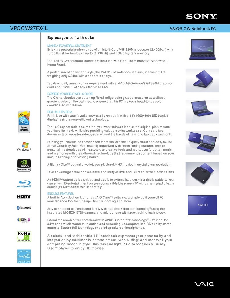 Sony VAIO VPCCW27FX/L Specifications
