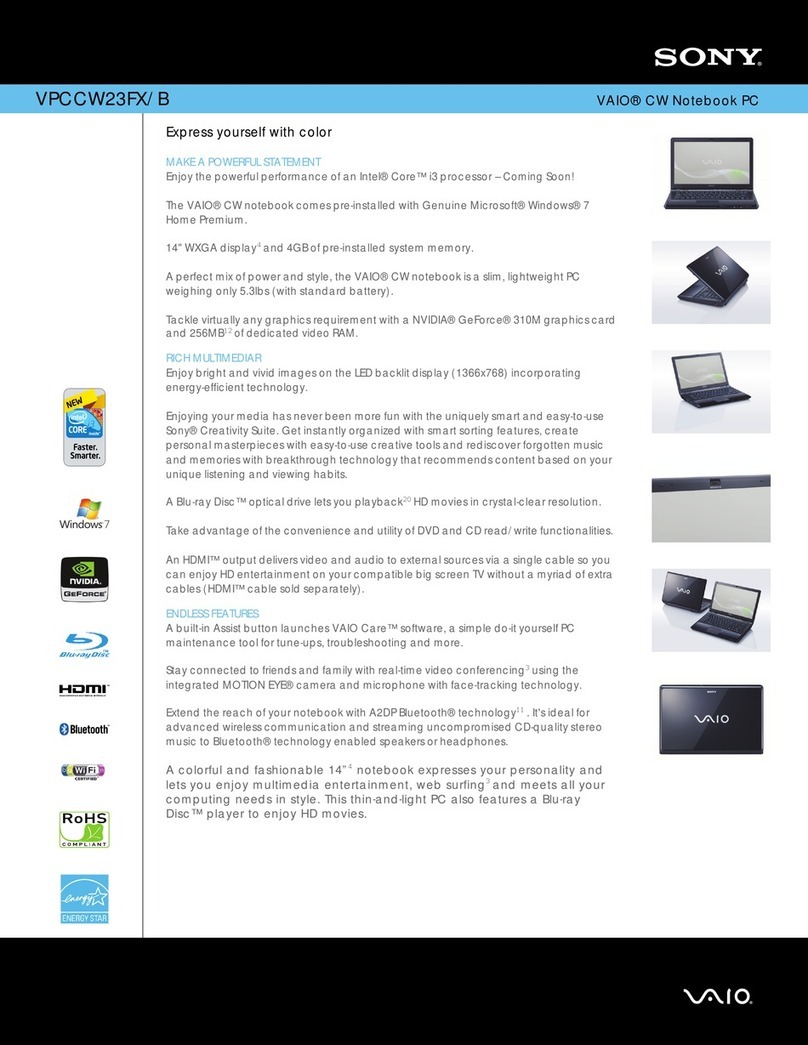 Sony VAIO VPCCW23FX/B Specifications