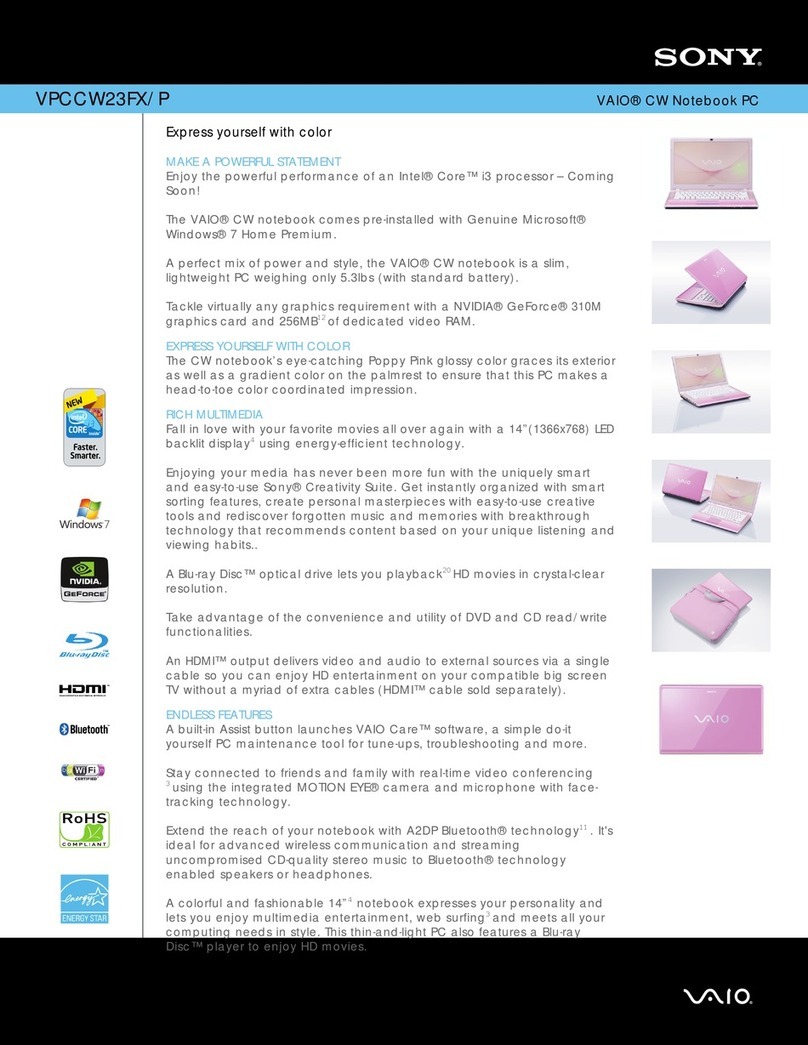 Sony VAIO VPCCW23FX/P Specifications