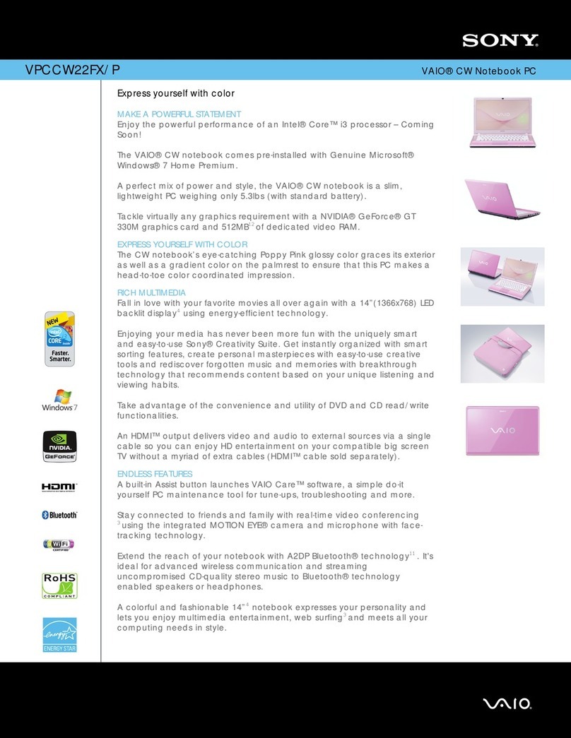 Sony VAIO VPCCW22FX/P User manual Sony VAIO VPCCW22FX/P User manual