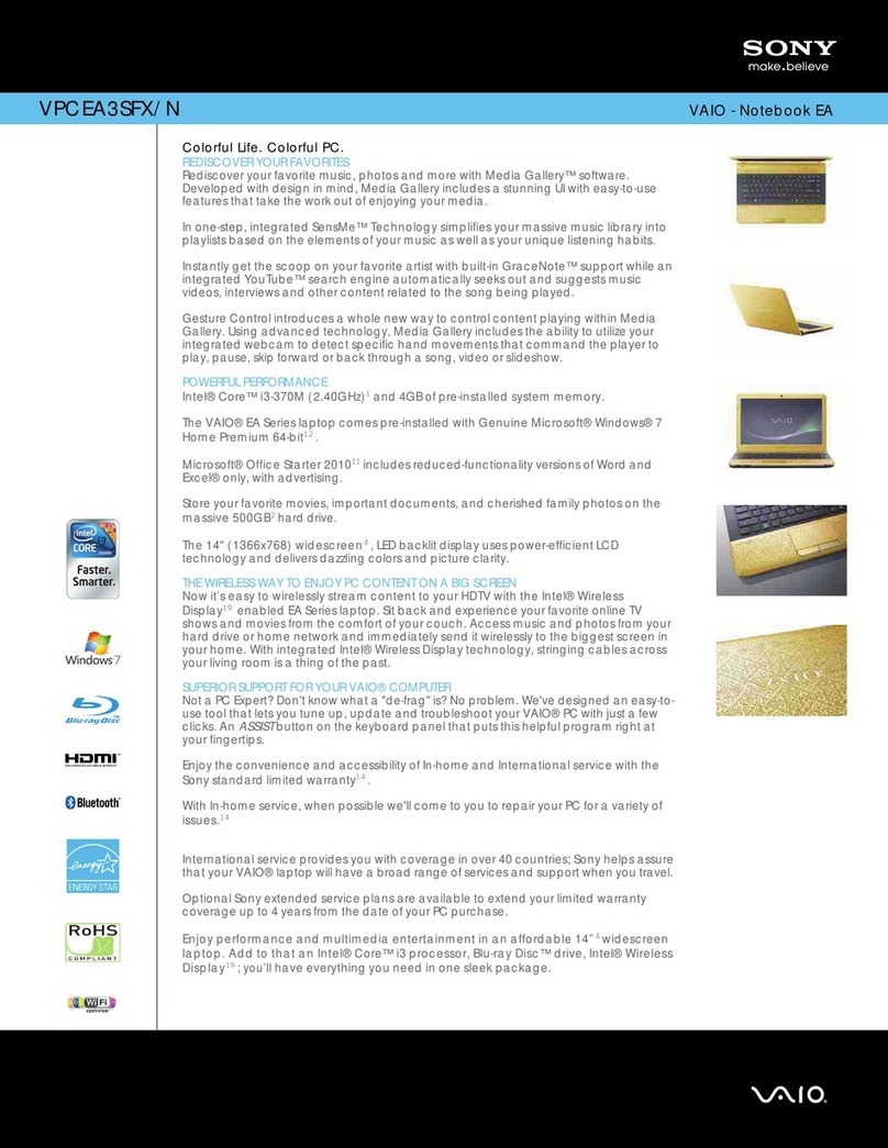 Sony VAIO VPCEA3SFX/N Specifications
